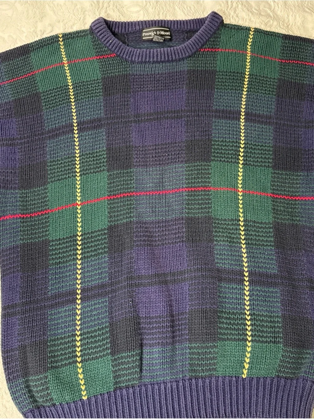 Vintage 9Os Multicolor Plaid Pattern Preswick & Moore 100% Cotton XL Sweater
